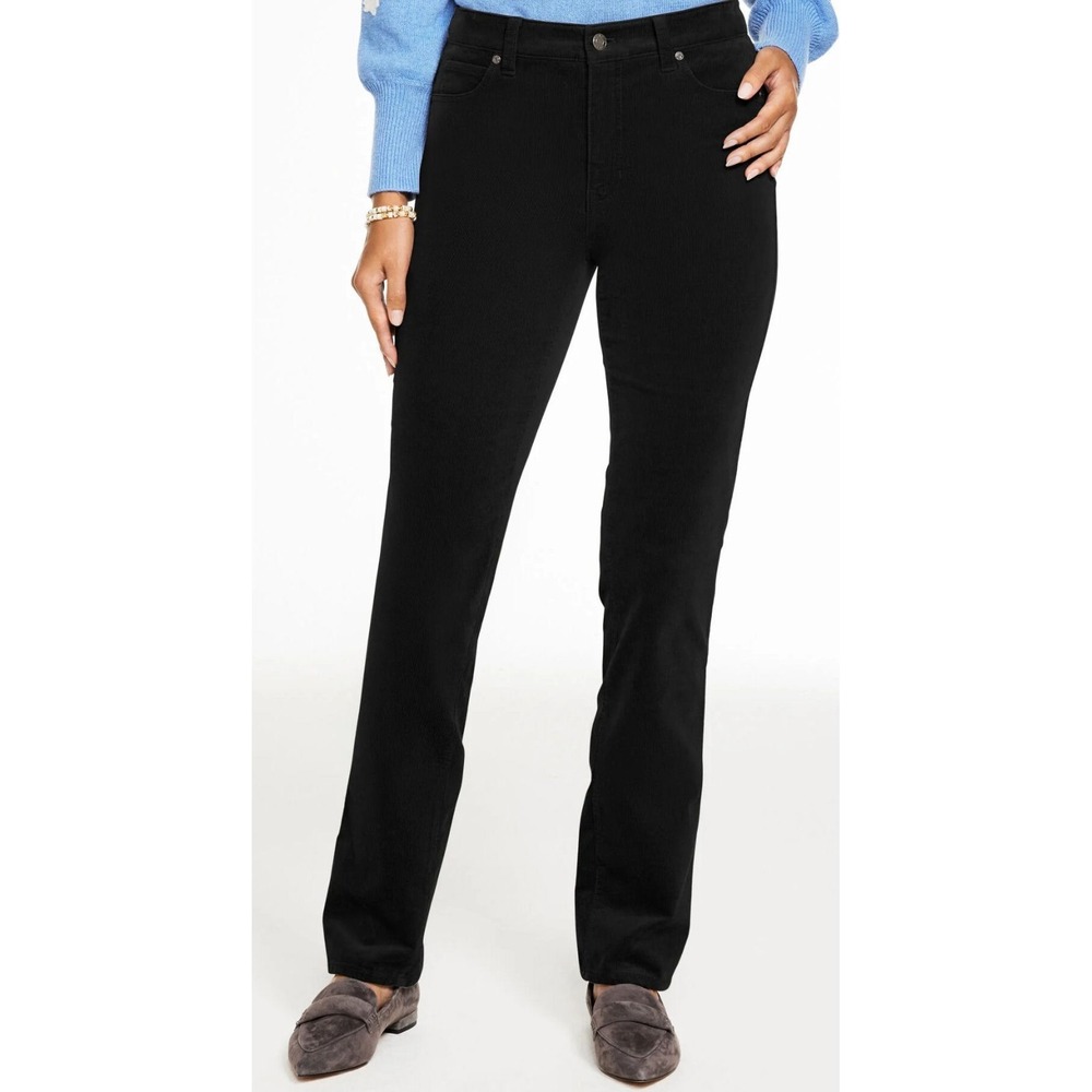 Talbot's Women's Straight Leg High Waist Slimming Cordouroy Pants - Black - 14P